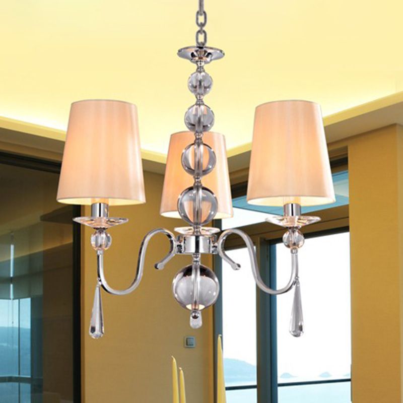 Labánica de tela cónica Modernista Modernista 3 cabezas Restaurante iluminación con decoración de cristal de calabaza en Chrome