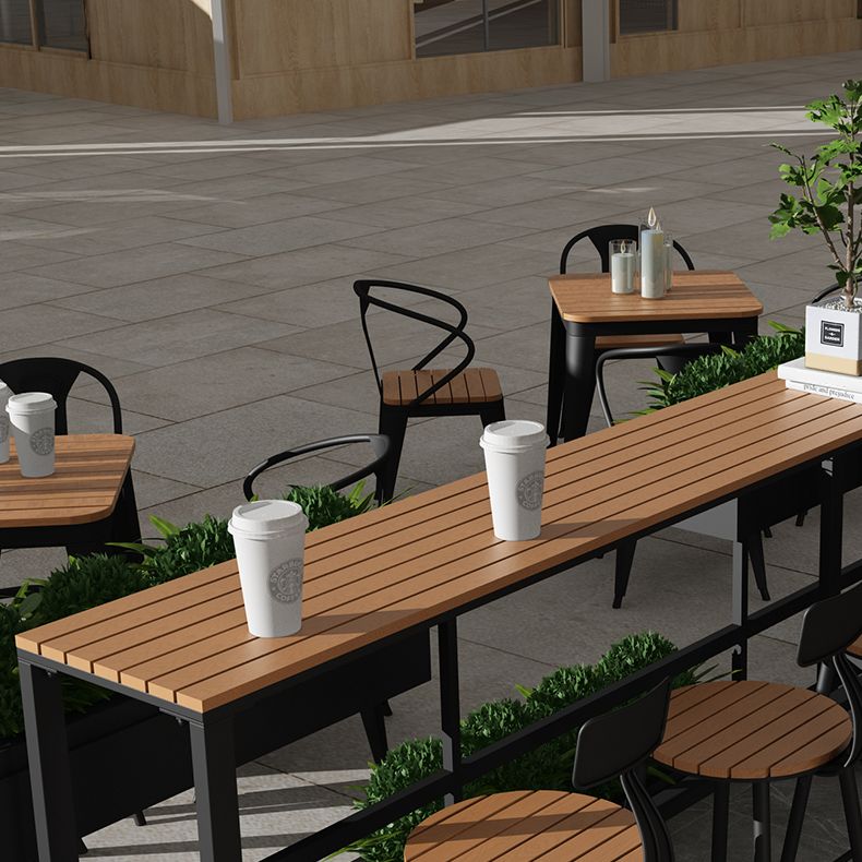 Modern Style Bar Table Solid Wood and Black Iron Base Coffee Shop Bar Table