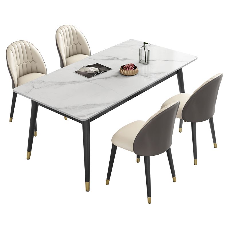 Sintered Stone White Tone Table Luxury Style 4 Legs Table for Dining Room