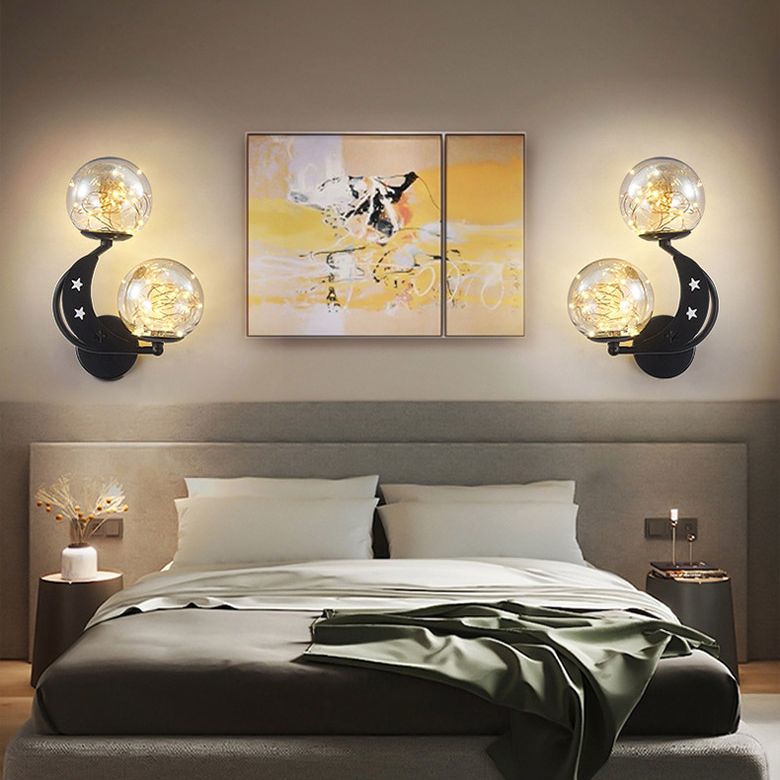 Modern Creative LED Wall Sconce Wrought Iron Globe Wall Lamp with Clear Glass Shade
