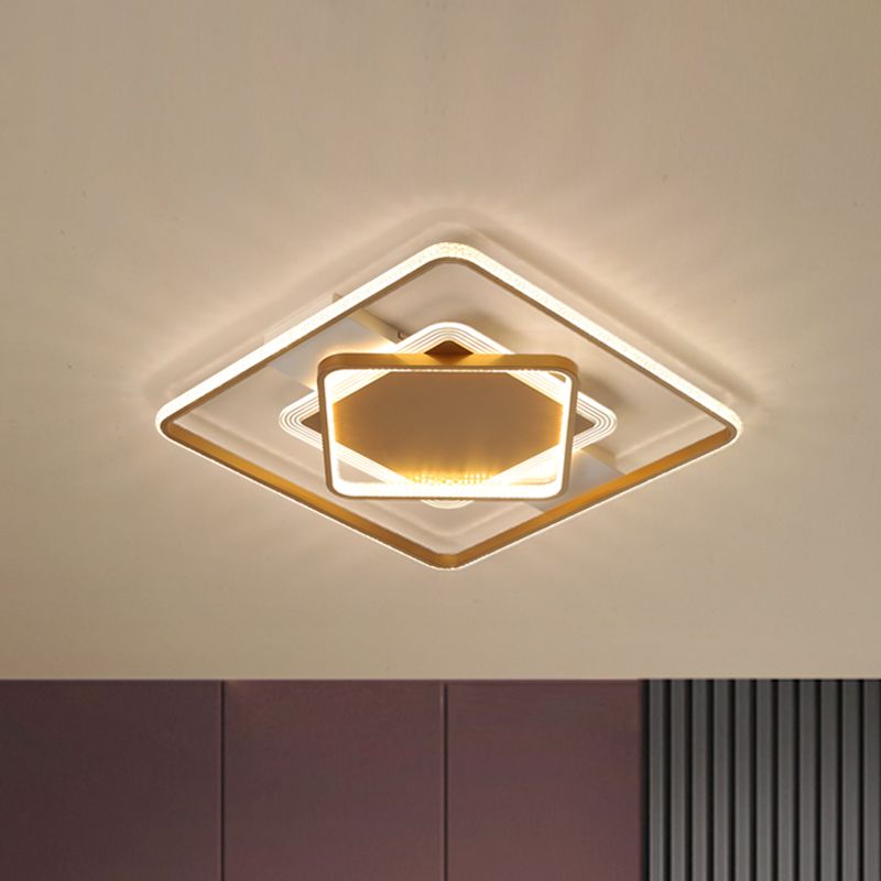 Metallic Geometric Flush Ceiling Light Modern LED Gold Ceiling Mounted Fixture in Warm/White Light