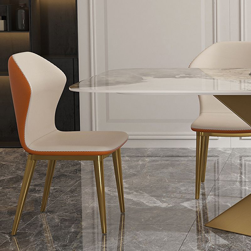 Glam Dinette Set with Leather Chairs 1/2/3/4/5 Pieces Glossy White Dining Table Set