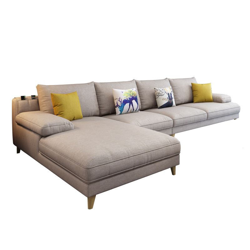 Linen Slipcovered Sectional Flared Arm Sectional with Storage