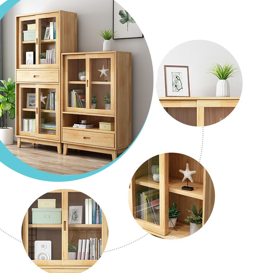 Natural Scandinavian Standard Bookcase Pine Wood Bookcase with Door