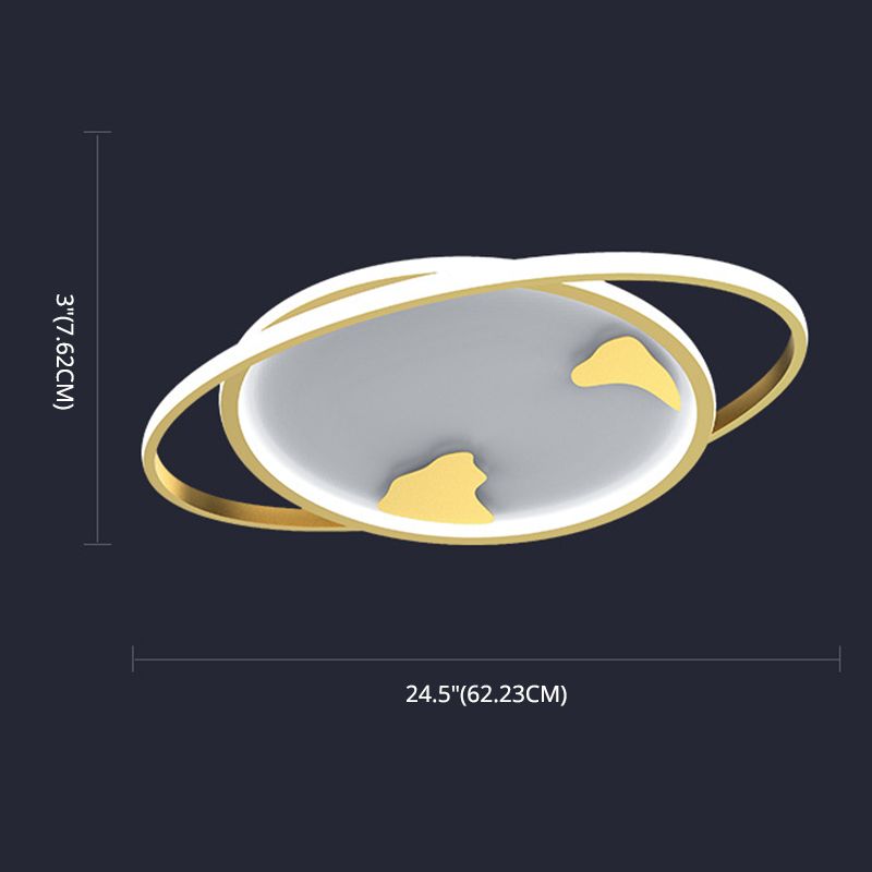 Ringed Planet Kinderzimmer Deckenbündige Halterung Metall LED Minimalist Flush Light Armatur in Gold