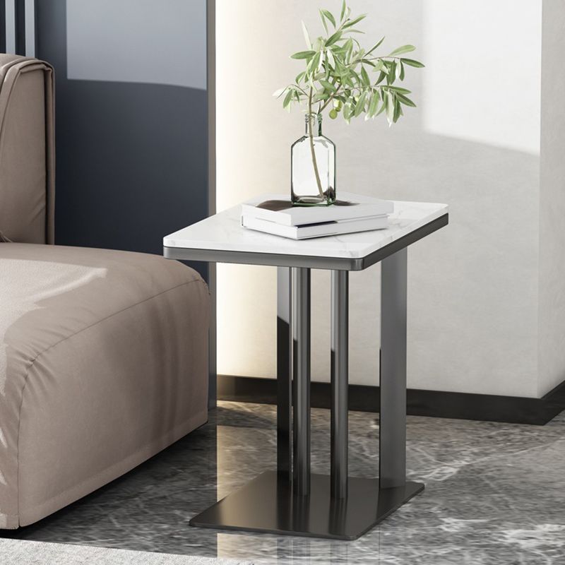 Contemporary Black Slate Top End Table 21.65" Tall C-shape Side Table