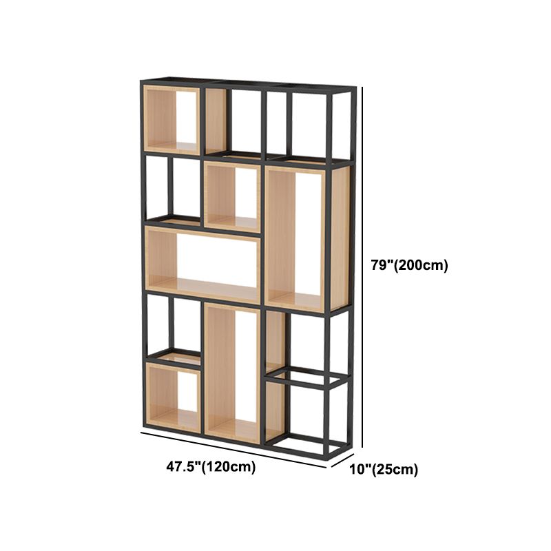 Industrial Open Etagere Bookshelf Iron Frame Solid Wood Shelf Bookshelf