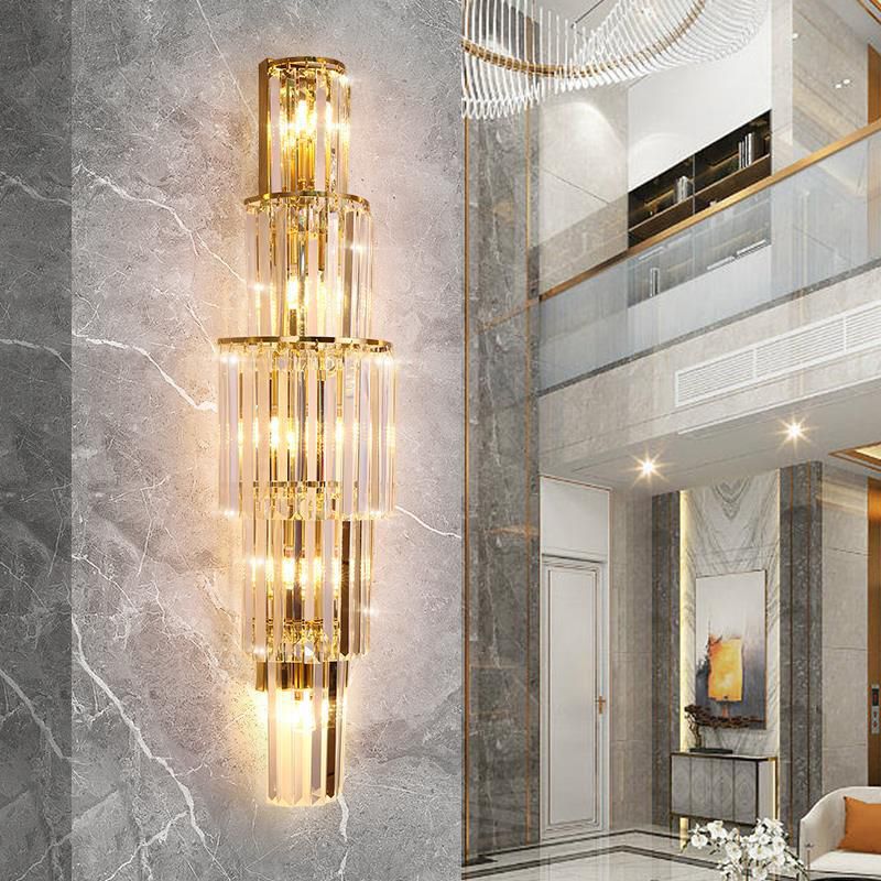 Contemporary 5/7-Light Golden Wall Mounted Sconce Crystal Shaded Wall Light