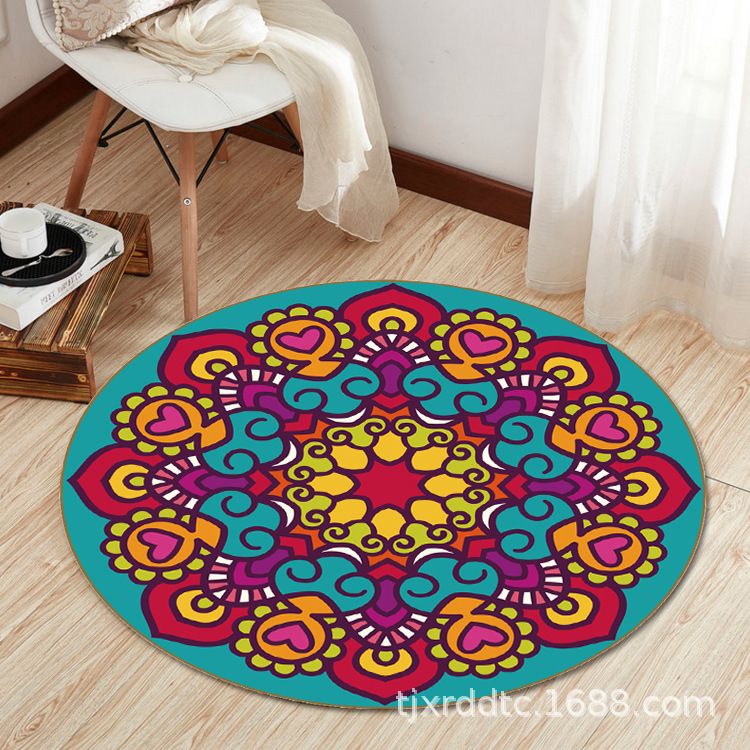 Boho Living Room Rug Multi-Color Flower Print Carpet Synthetics Stain Resistant Non-Slip Pet Friendly Area Rug