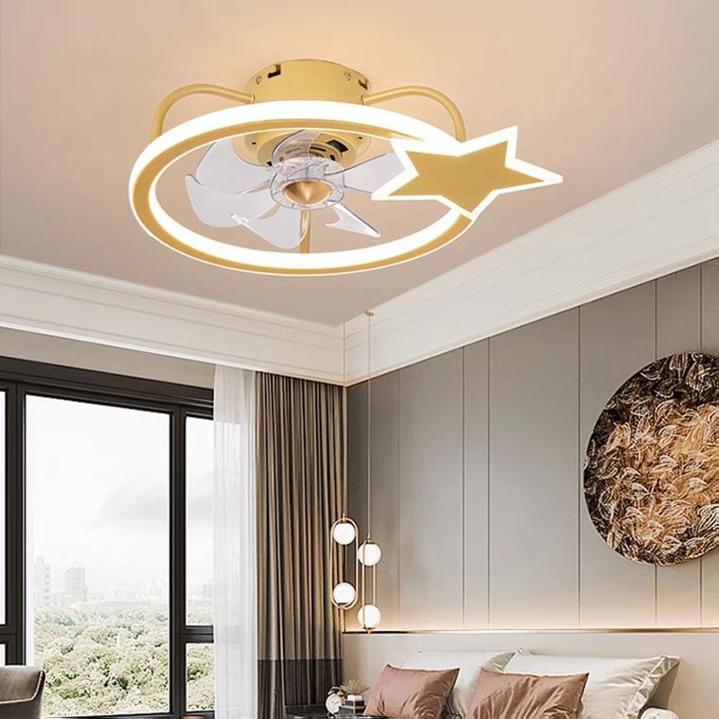 Ventilador de LED creativo para niños Ligas lacas de techo geométrico de hierro lacado con sombra acrílica para dormitorio