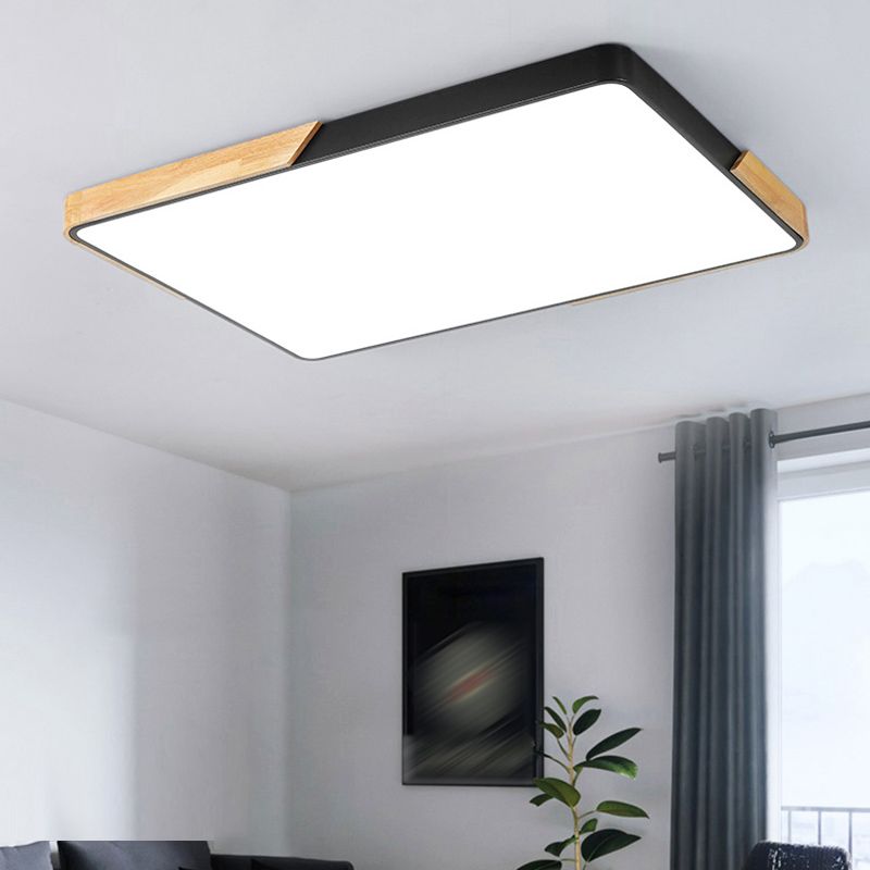 Nordic Rectangle Ceiling Light Colorful Metal LED Flush Mount Light with Wood for Bedroom
