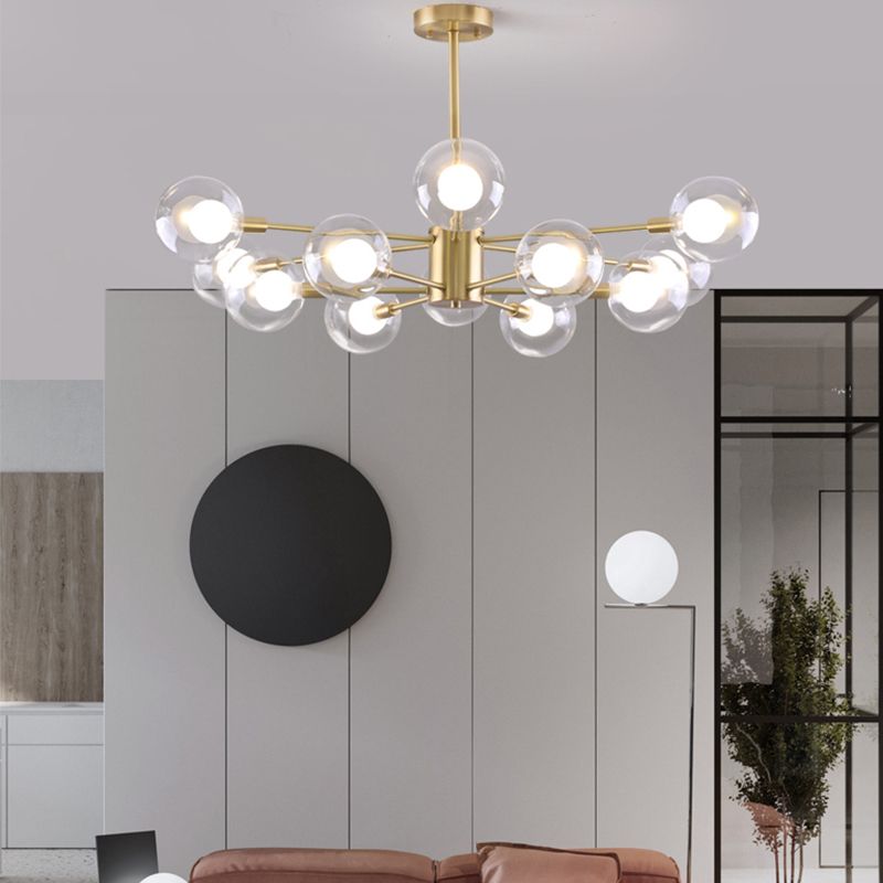 Globe kroonluchter verlichtingsarmaturen moderne multi-head gouden suspensie hanglampen met glazen schaduw