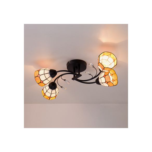 Bol en vitrail semi-affleurant de style Tiffany, 4 têtes, semi-encastré en bleu/orange pour chambre à coucher