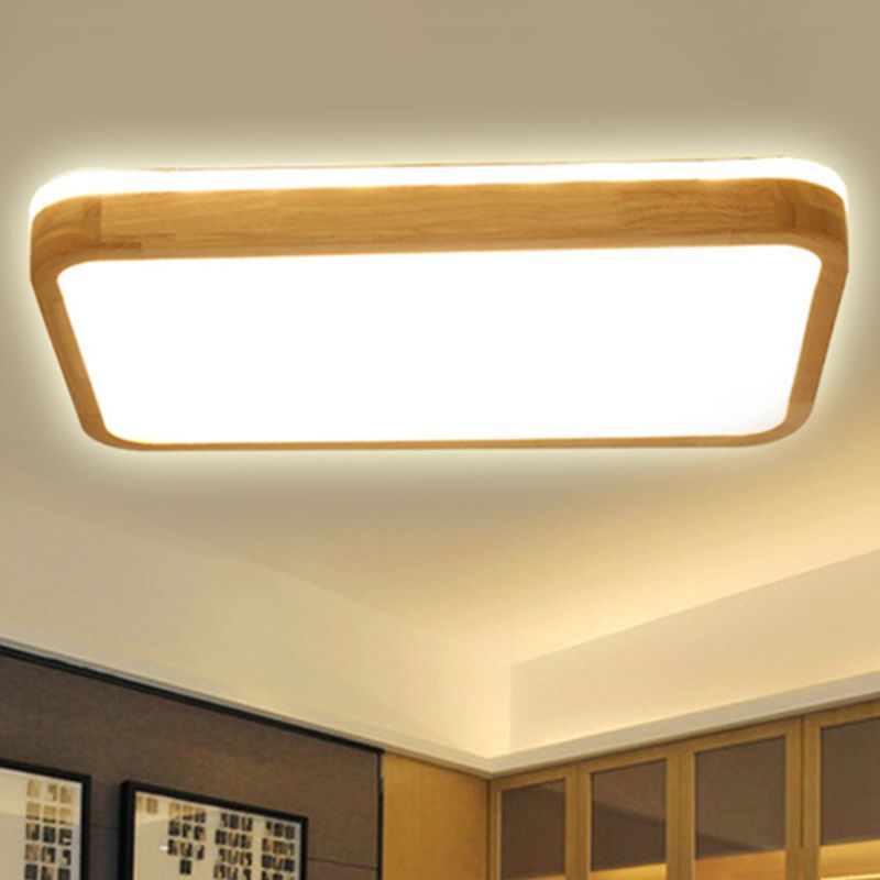 Lámpara de montaje empotrada de madera cuadrada/rectangular, lámpara de techo LED moderna de 12"/16"/19,5" de ancho, color beige, con difusor esmerilado en luz natural