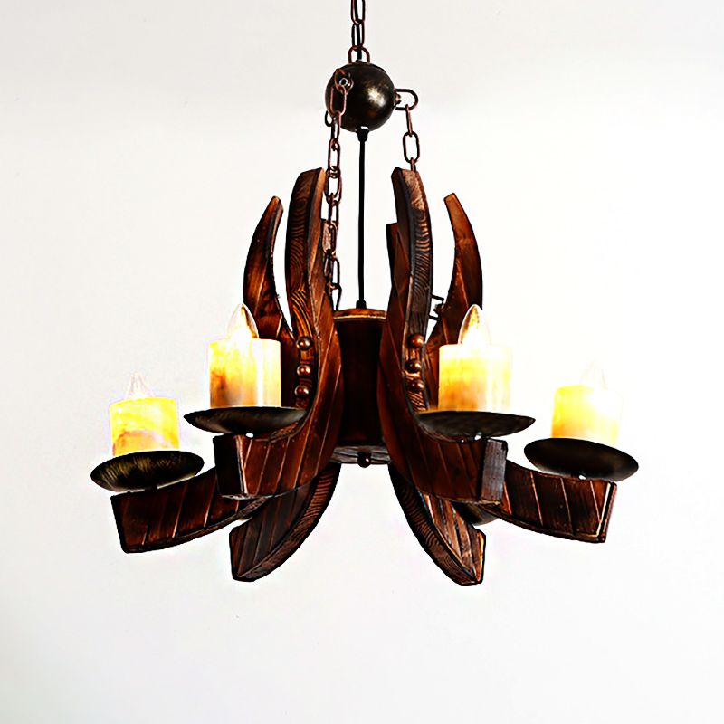 Cylindre Livrée Pendre lustre de style rustique marbre 4 lumières Brown suspension avec bois
