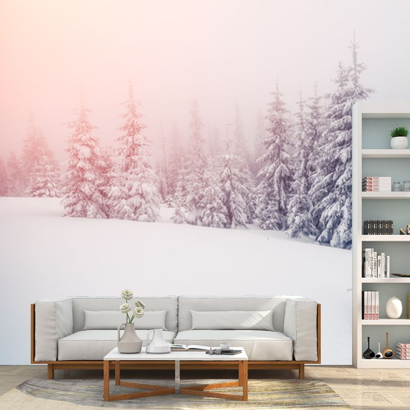 White Foggy Snow Land Mural Wallpaper Water-Resistant Wall Covering for Living Room