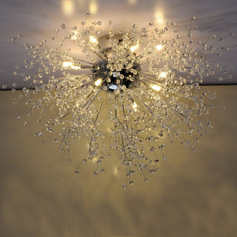 Finition argent feu d'artifice semi-montage éclairage moderne 22 "/23.5" W 8/12/16 lumières plafonnier en métal avec perle de cristal