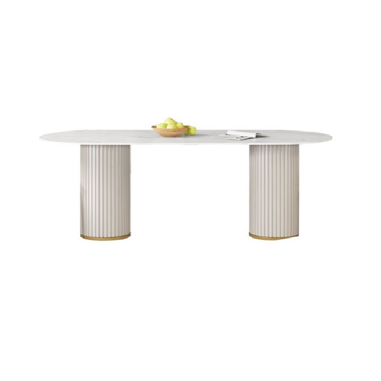 Glam Style Oval Table Sintered Stone Table with Metal Legs for Home Use