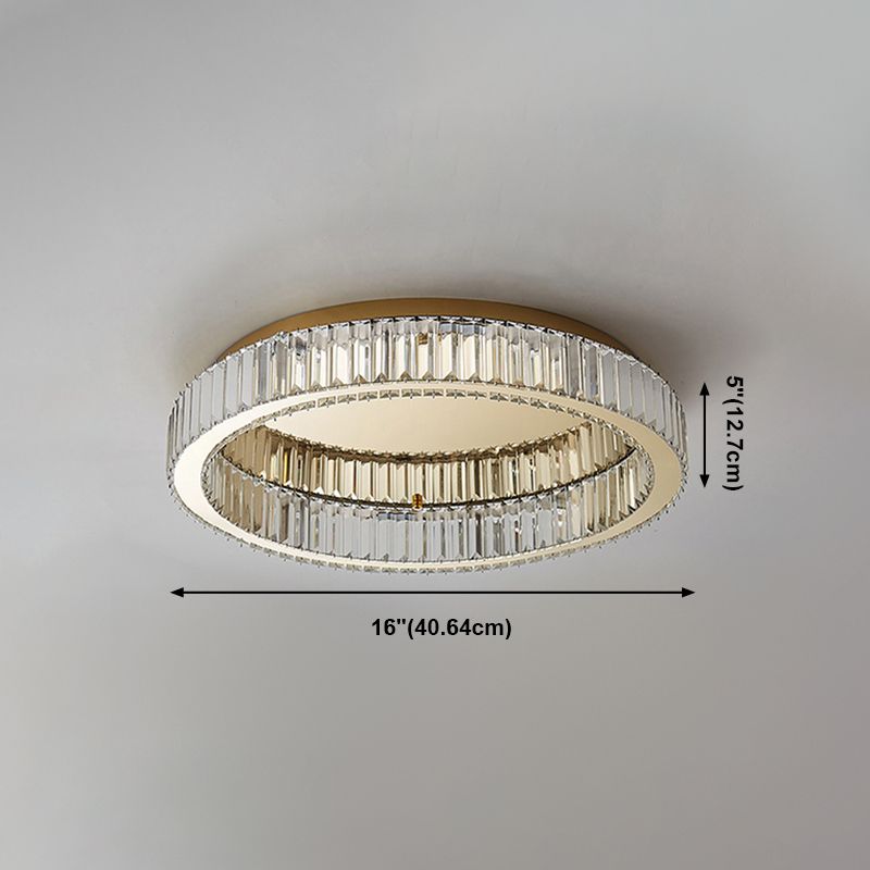 Plafonnier LED de luxe moderne, montage circulaire en acier inoxydable avec abat-jour en cristal