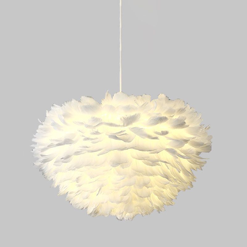Nordic White Chandelier Feather Geometric Chandelier Pendant for Living Room