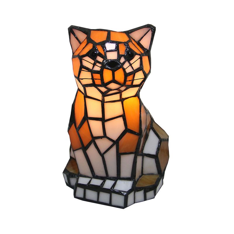 Lampe à ombre brun de chat Tiffany Treading Verre 1 Light Light Colorful Table Lampe pour le chevet
