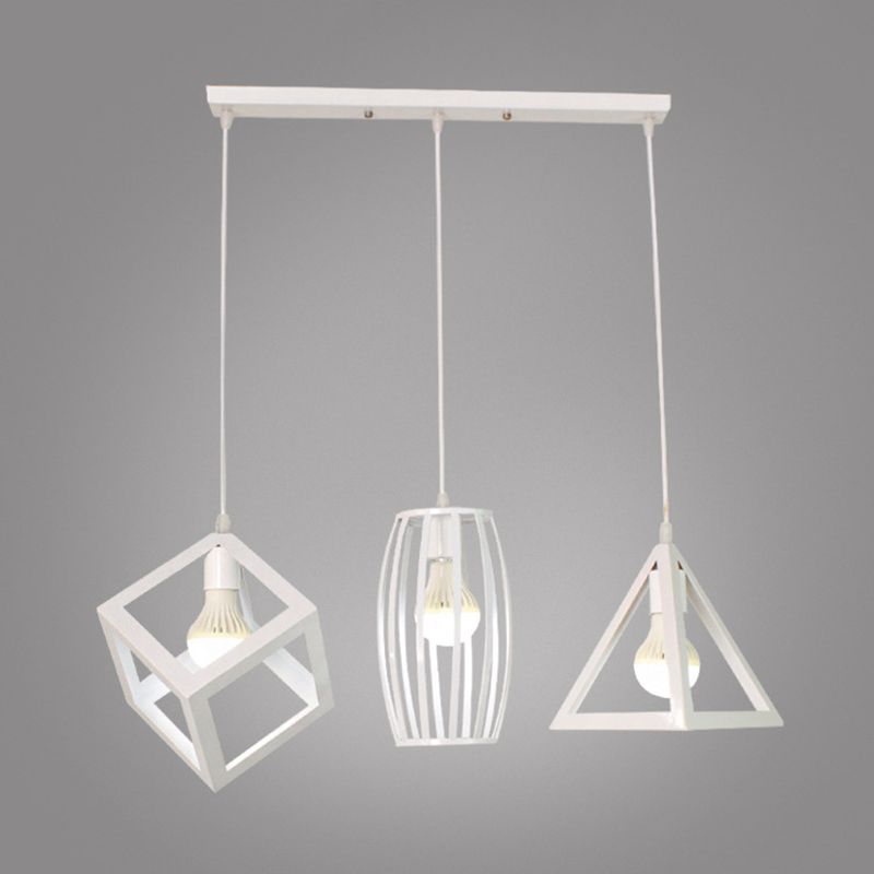 Industrial Style Hanging Lamp Geometry Iron 3 Light Island Light Fixture for Dining Table