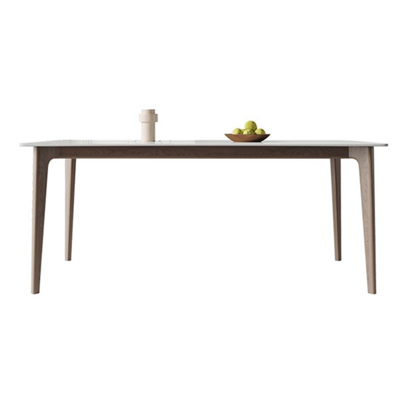 Mid-Century Rectangle Dining Table Stone Dining Table with Solid Wood Legs