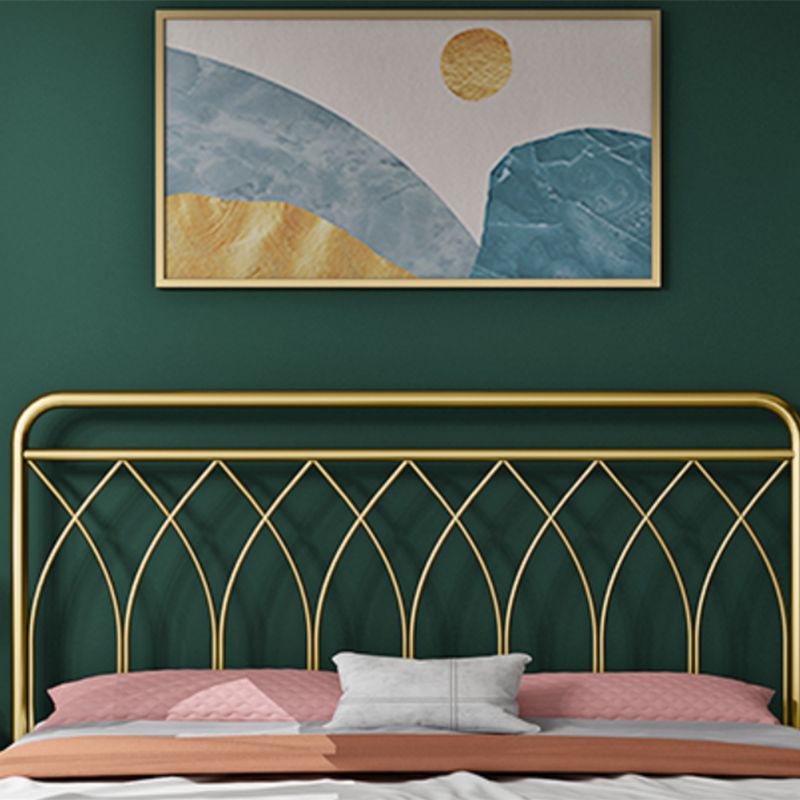 Glam Open-Frame Bed with Iron Frame Headboard and Metal Legs
