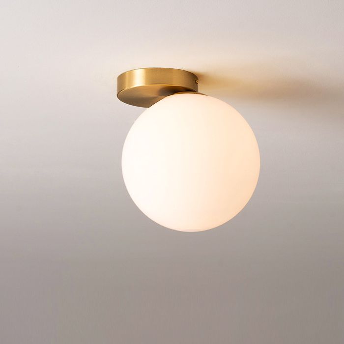 Glass Round Ceiling Flush Mount Light Simplistic Style Ceiling Light Fixture in White