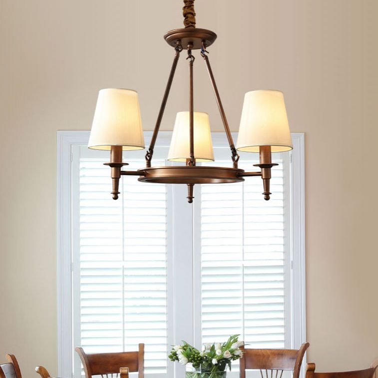 Wagon Wheel Light Fixture Traditional Multi-Head Chandelier Pendant Light with White Fabric Shade