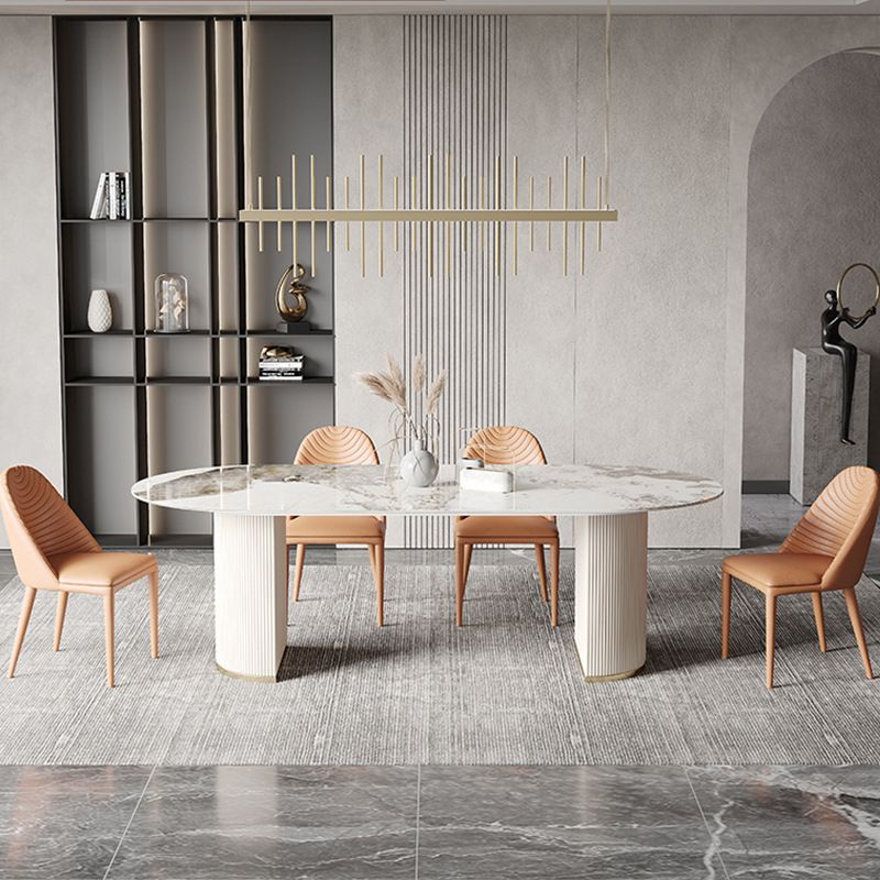Oval Dining Table Stone Dining Table Modern with Metal Base Pedestal