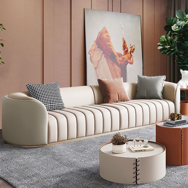 Modern Leather Sofa for Living Room Tuxedo Arm Sofa with Tight Back Seating