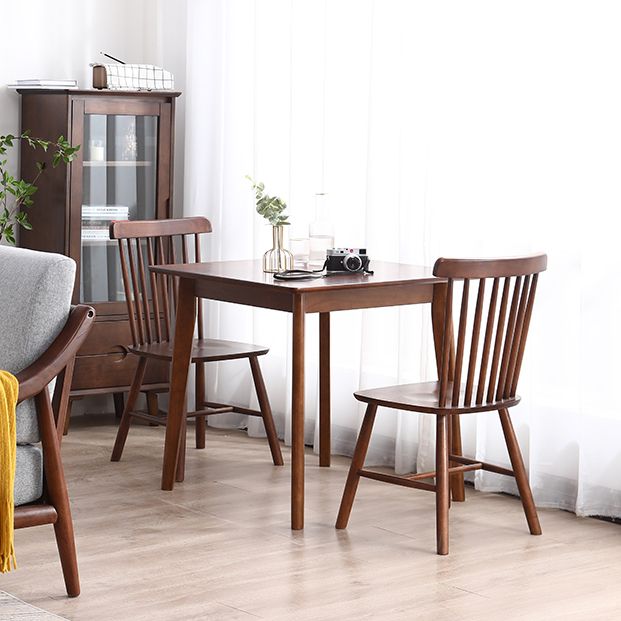 Square Shape Industrial Dining Table Wood Color Fixed Table with Rubberwood Solid Wood