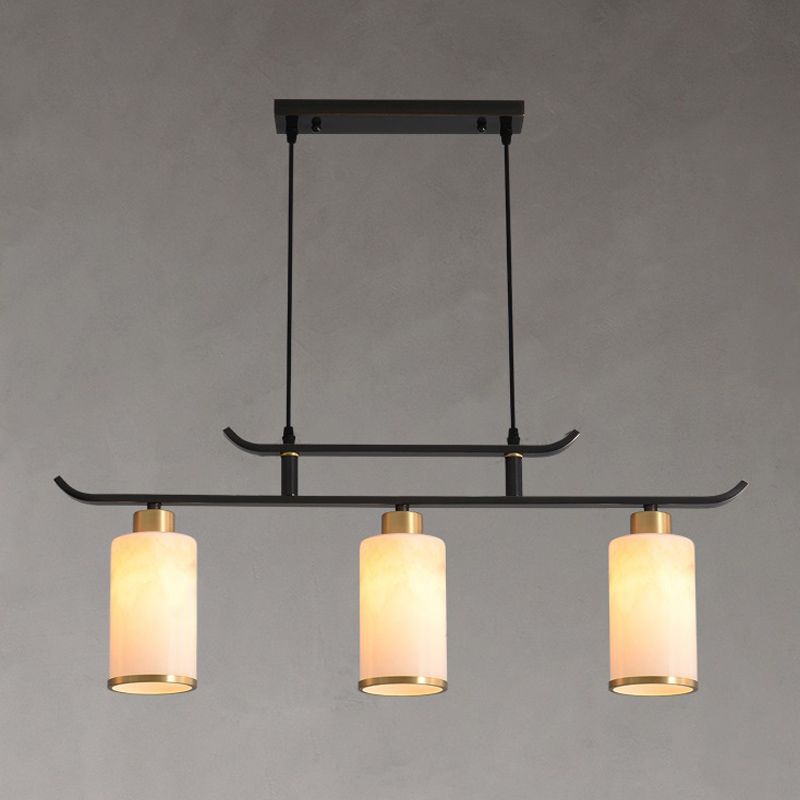 Modern Cylinder Island Lighting Fixtures Glass 3 Light Pendant Lighting in Black