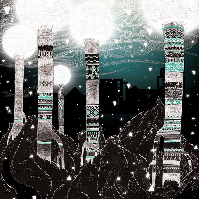 Whole Childrens Art Mural Wallpaper Black-Green City Light Tower Wall Covering, Custom Print