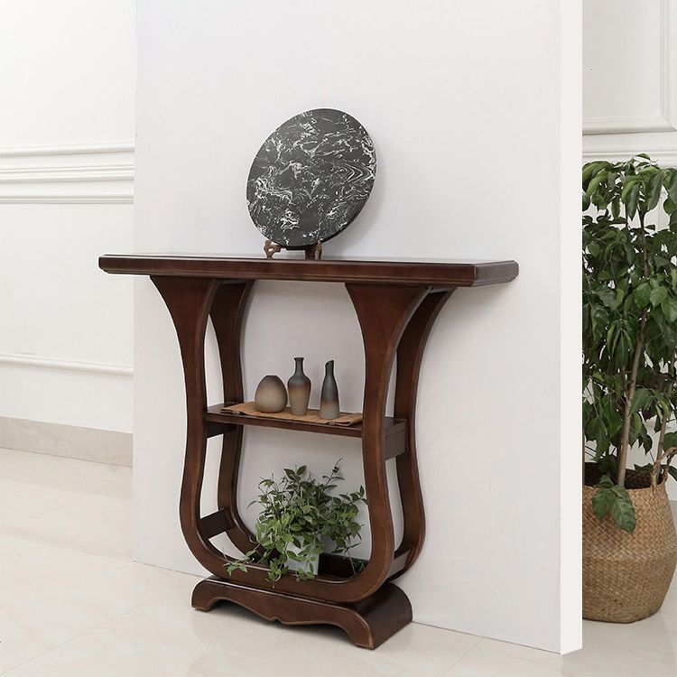 Solid Wood Rectangle Console Table 33.46" Tall Accent Table with Shelves