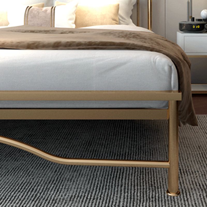 Upholstered Metal Bed in Gold Finish Low Profile Bed with Headboard