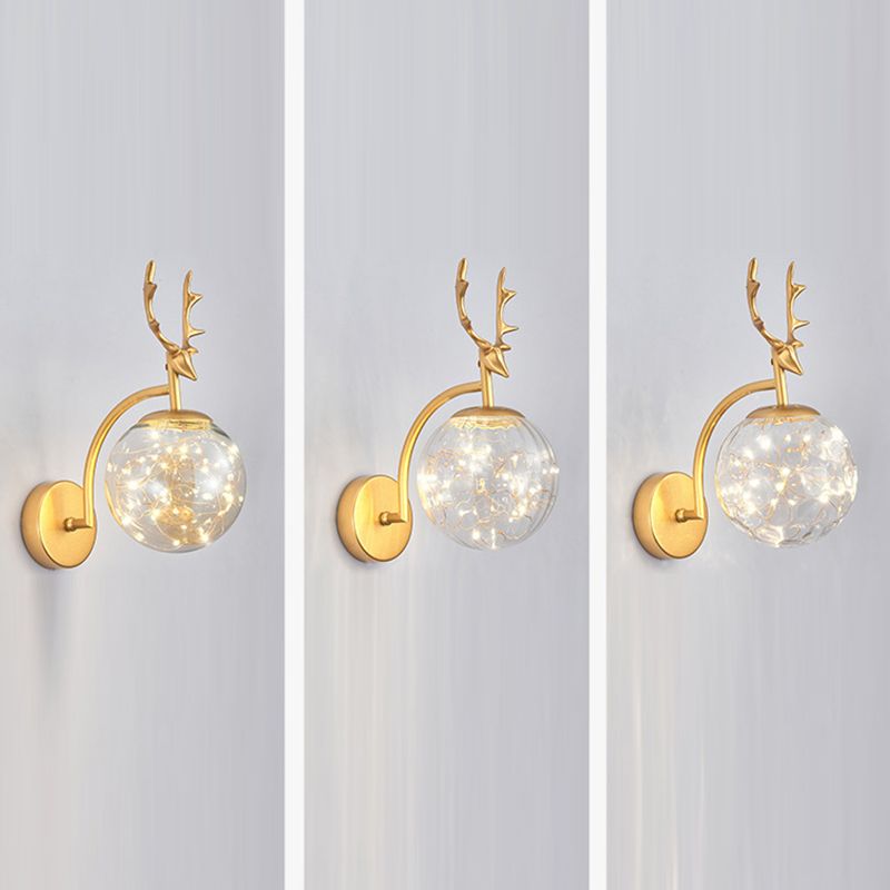 Globe Shape Wall Lamp Modern Style Glass 1 Light Sconce in Gold/ Black