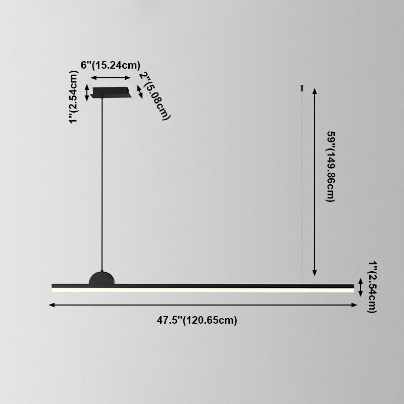 Linear Island Chandelier Modern Metal 1 Light Island Light in Black