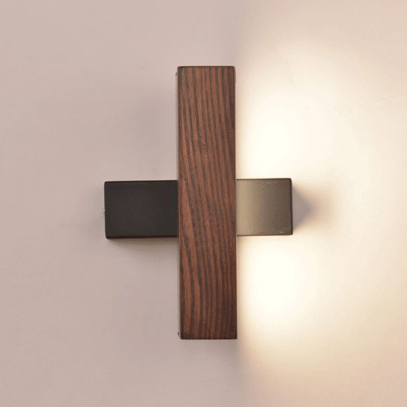 Modern Indoor Wall Sconce LED Rectangular Wooden Wall Lamp for Bedside with Adjustable Head
