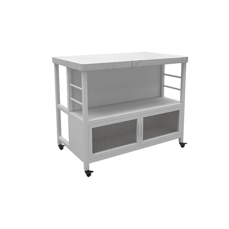 Modern Marble Prep Table Dining Room Island Table with Storage Cabinet