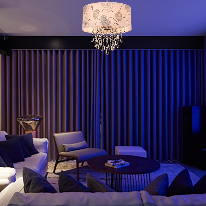 Impresión de la tela Tombra Pendiente Cranianos Vintage 5 Luces Candelera de techo con patrón de flores en cromo