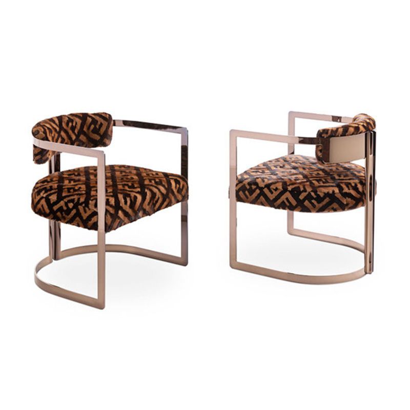Upholstered Arm Chair Modern Style Dining Chair with Metal Legs
