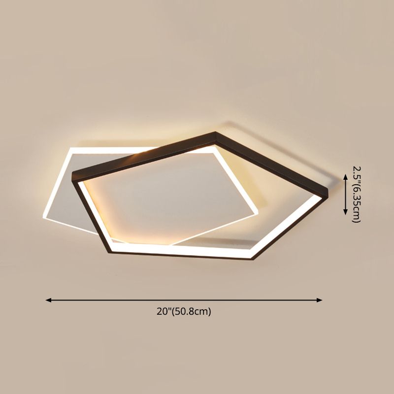 Black and White LED Flush Mount in Modern Concise Style Aluminium Pentagon Ceiling Light with Acrylic Shade
