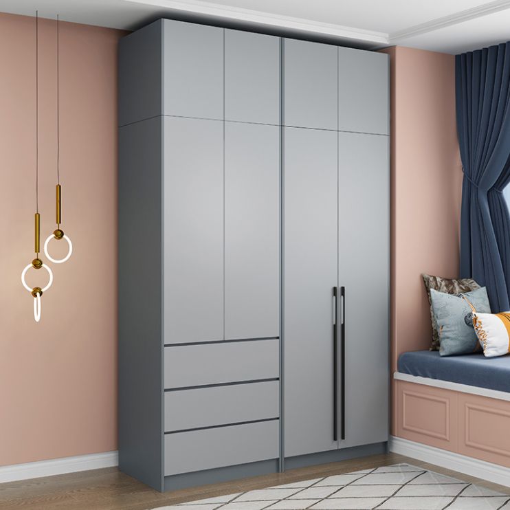 Grey Wooden Wardrobe Armoire Hinged Storage Cabinet with Soft Close Drawer