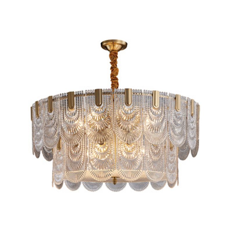 Scalloped Chandelier Lighting Post-Postmodern Ripple Glass Gold Pendant Light for Living Room