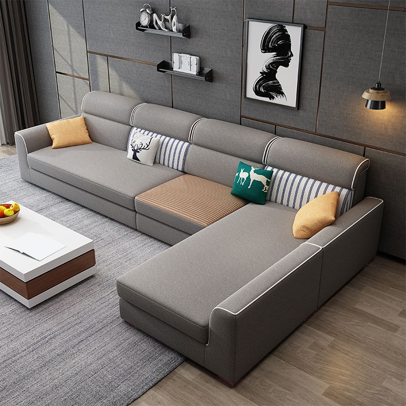 4-seater Fabric Sofa & Chaise Contemporary Square Arm Sectional