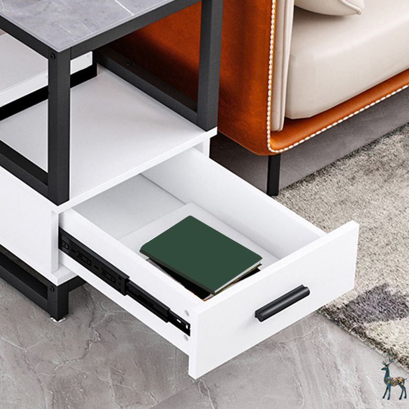 1-Drawer 1-Shelf End Table Modern 21.65" Tall Stone Side Table