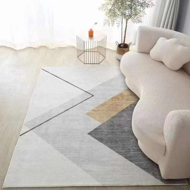 Beige Modern Rug Polyester Striped Rug Non-Slip Backing Rug for Living Room