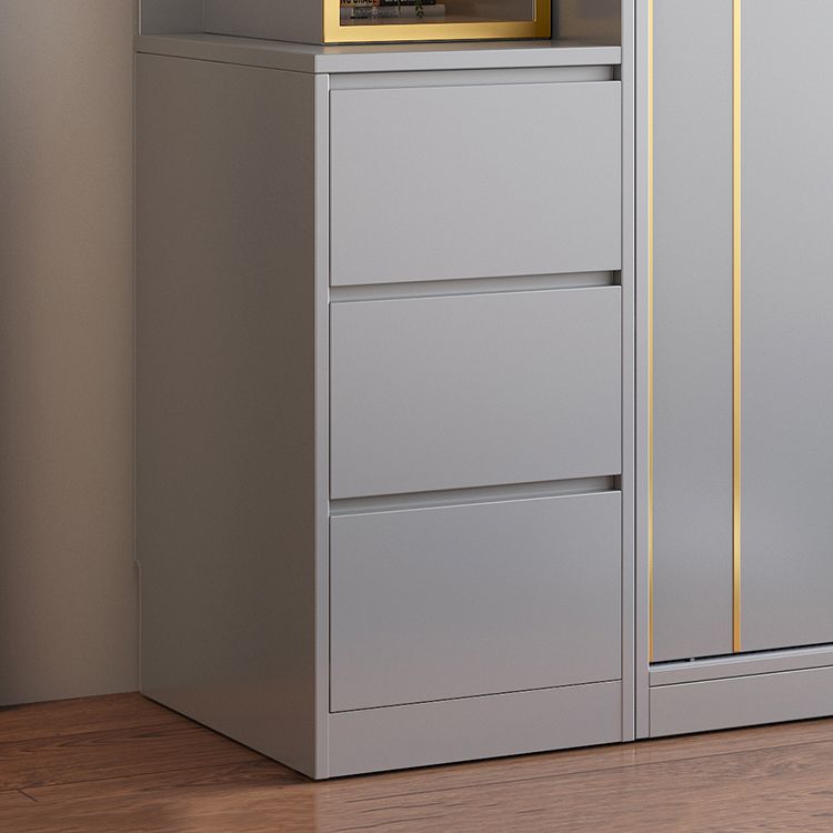 Gray Colour Wardrobe Armoire Wood Soft Close Door Wardrobe Closet with 2-drawer